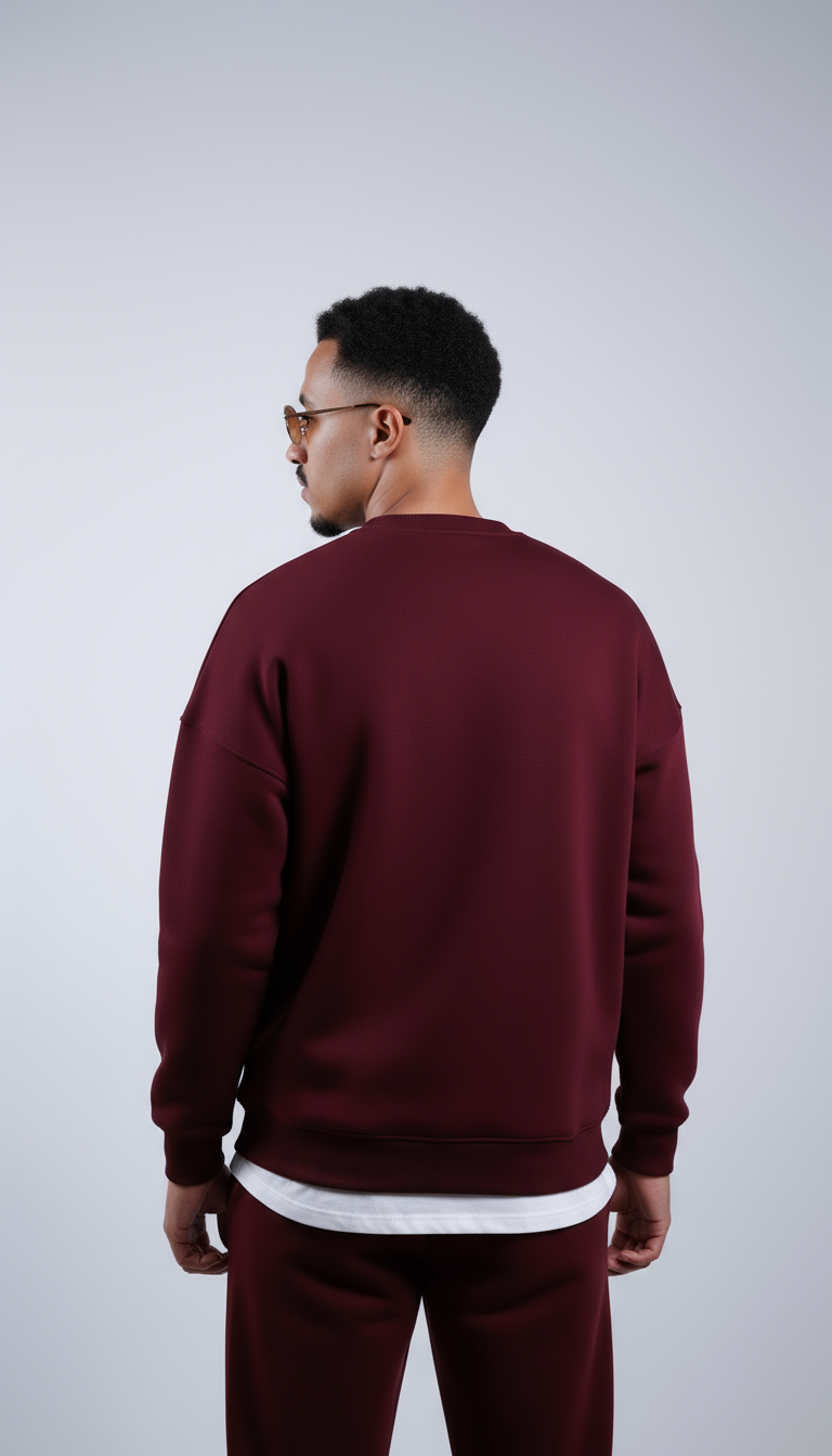 Unisex Basic Oversize Crew Neck (Burgundy)