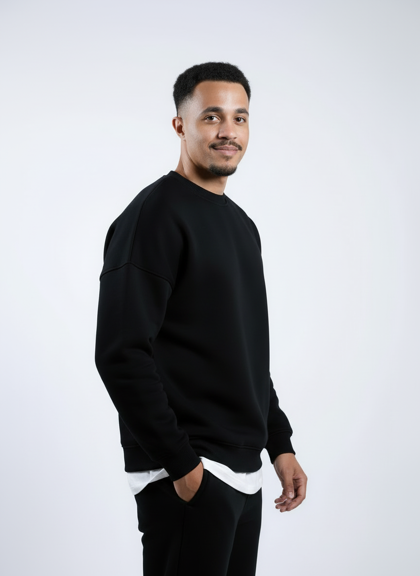Unisex Basic Oversize Crew Neck (Black)