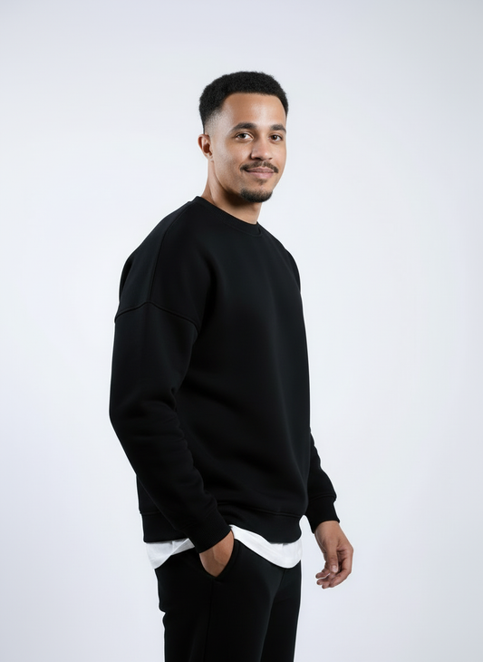 Unisex Basic Oversize Crew Neck (Black)