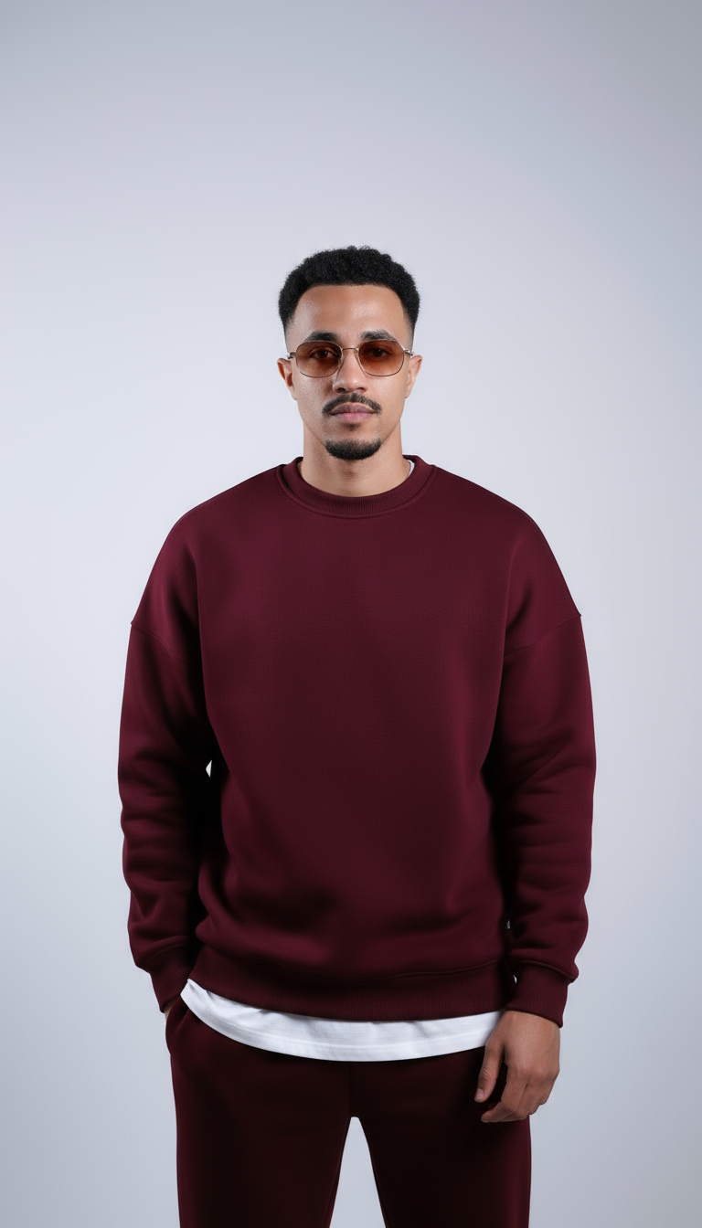 Unisex Basic Oversize Crew Neck (Burgundy)