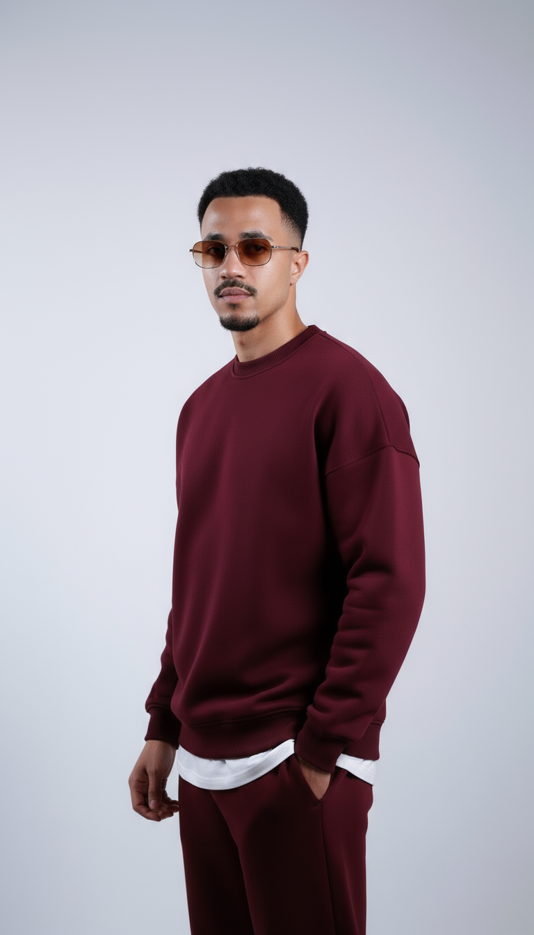 Unisex Basic Oversize Crew Neck (Burgundy)